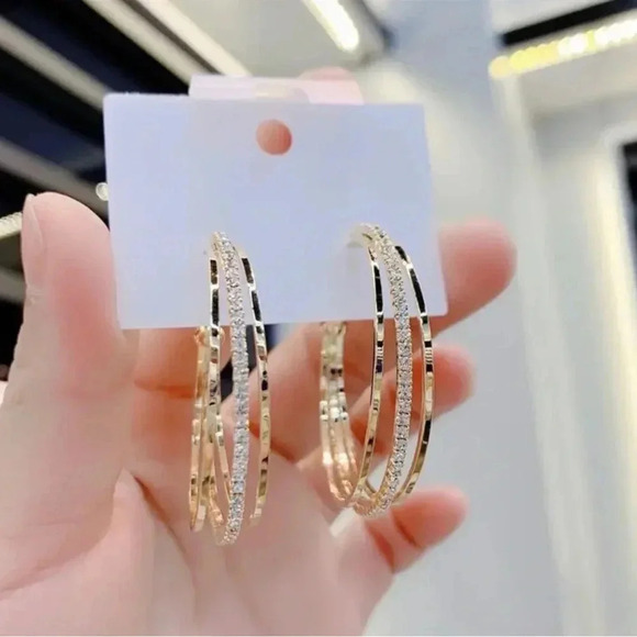 Three-Layer C-Shape 18K Gold-Plated Hoop Earrings - Picture 8 of 8